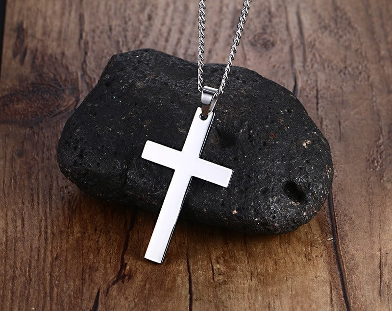 Stainless Steel Cross Pendant Gold Sweater Necklace Men