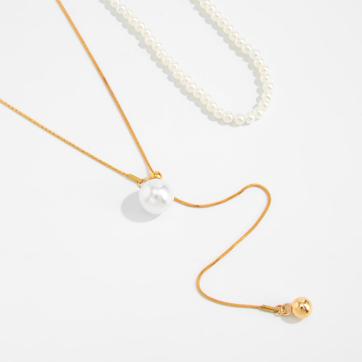 Adjustable Pearl Double-Layer Snake Chain Necklace