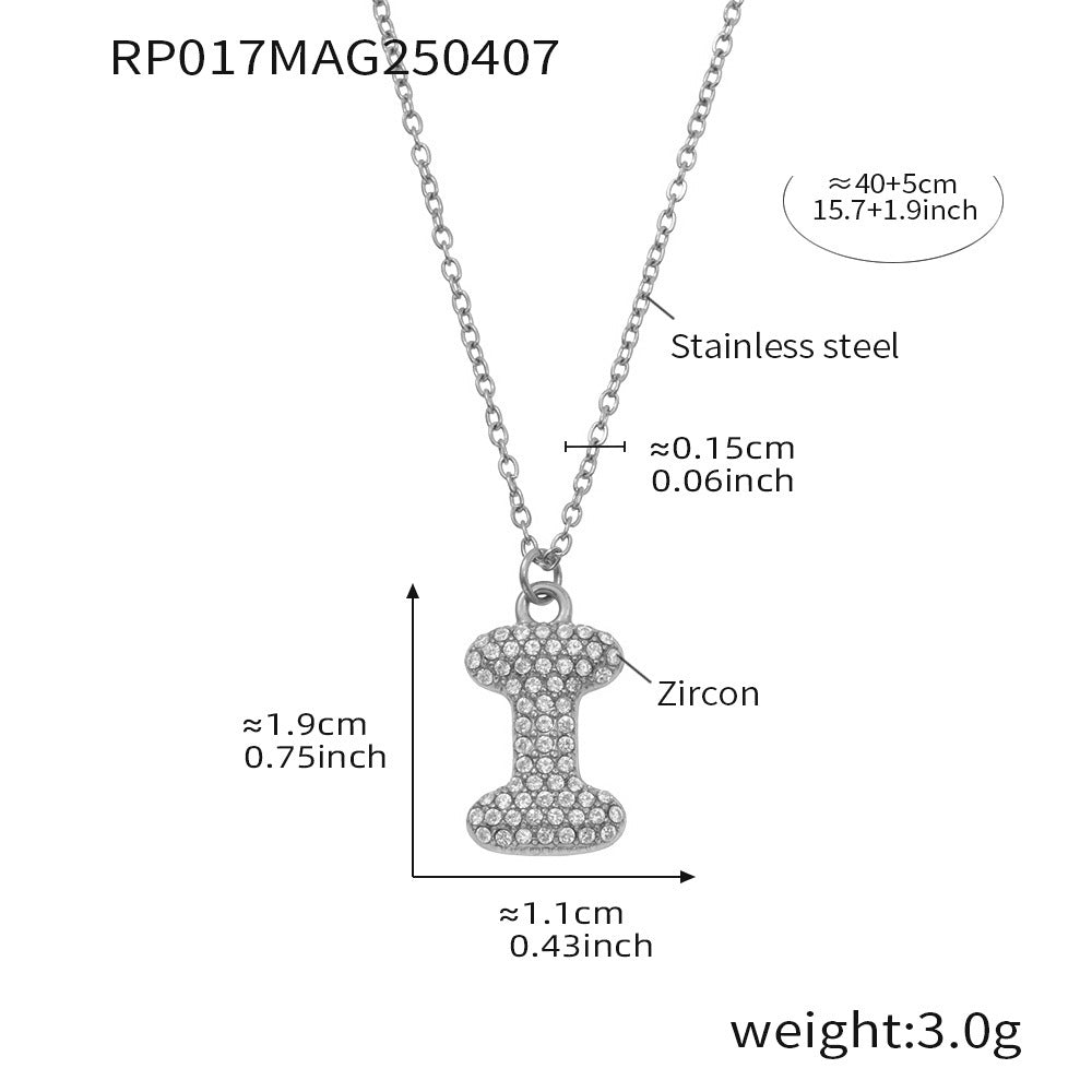 Planderful 26 Letter Zircon Necklace Gold Plated Hip Hop