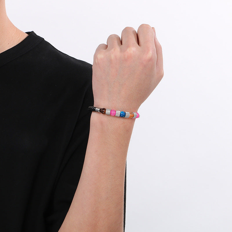 Bohemian Quartz Stone Beaded Leather Rope Bracelet – Magnetic Buckle Bracelet – Leather