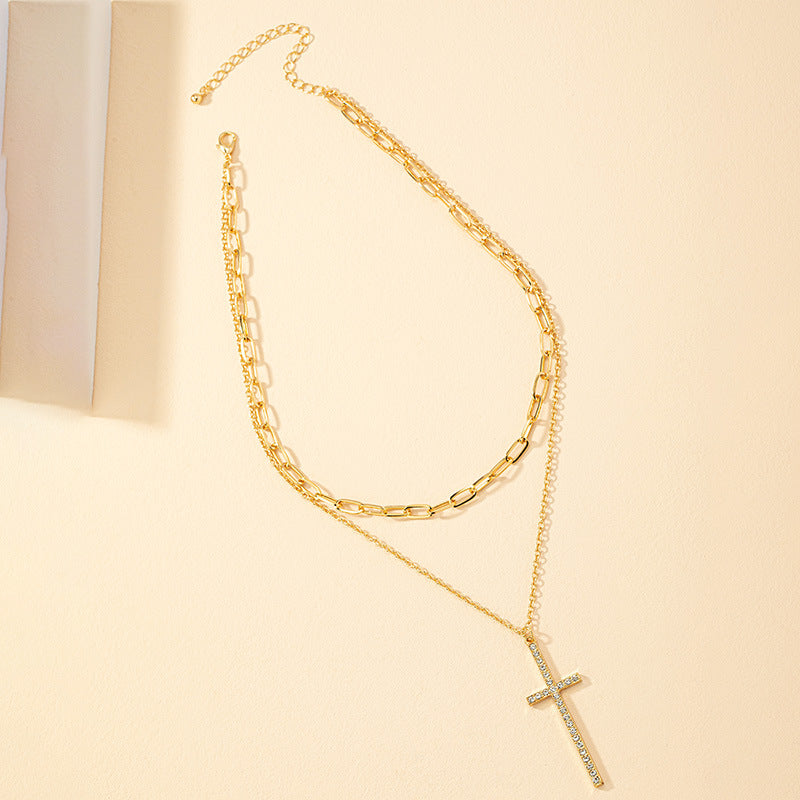 Cross Double Layered Stacked Collarbone Necklace - Vienna Verve by Planderful