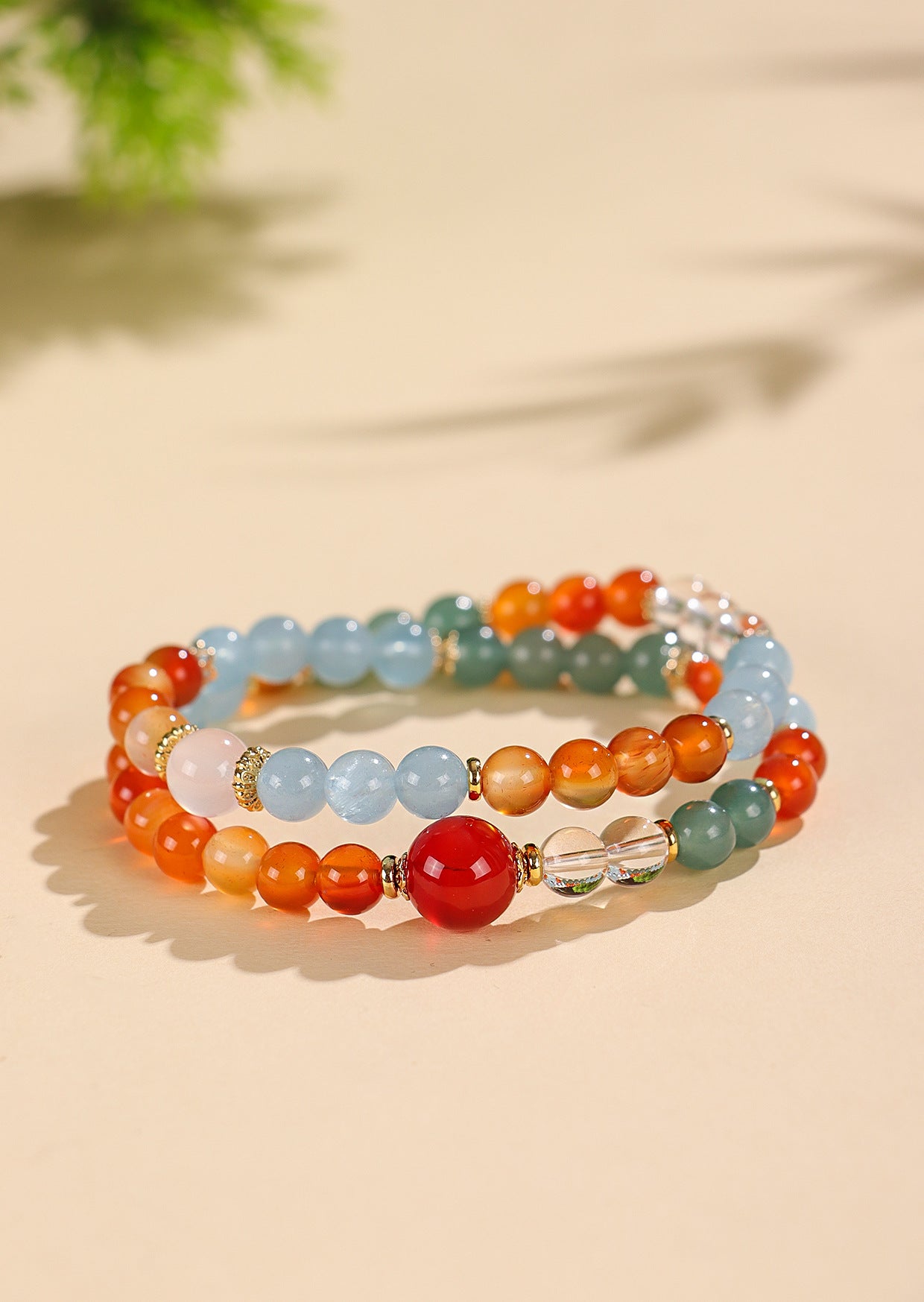 Planderful Fortune's Favor Bracelet – Elegant Double Circle Design with Aquamarine and White Crystals