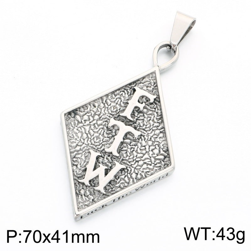 Hip Hop Rock Rhombus Tag Punk Style Letters Ftw Number 666 Stainless Steel Necklace