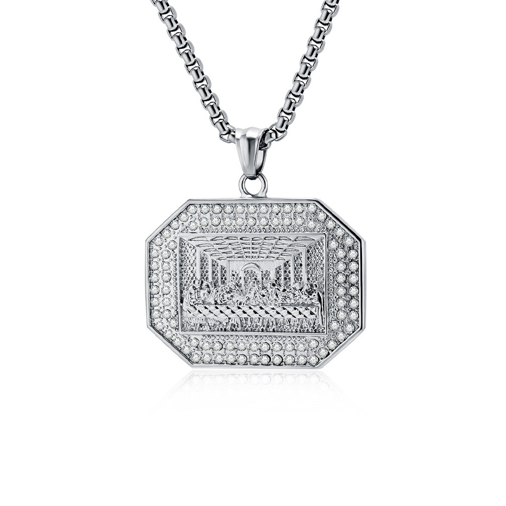 Zircon Last Supper Necklace Stainless Steel Unisex Hip Hop Statement Pendant Planderful Everyday Genie