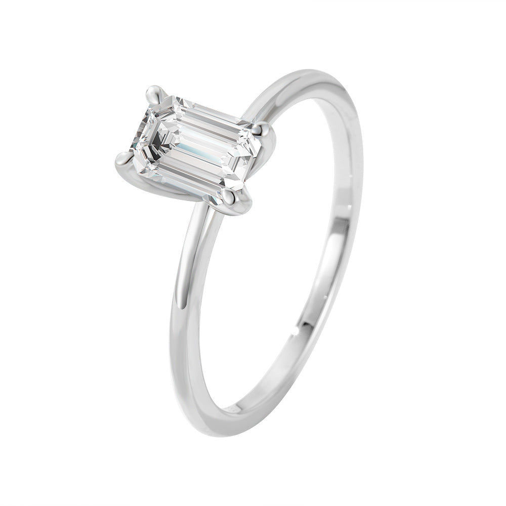 1 Carat D Color Rectangular Diamond Sterling Silver Ring