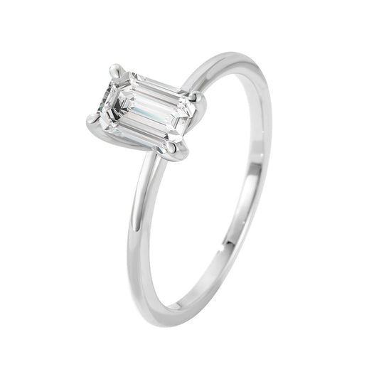1 Carat D Color Rectangular Diamond Sterling Silver Ring