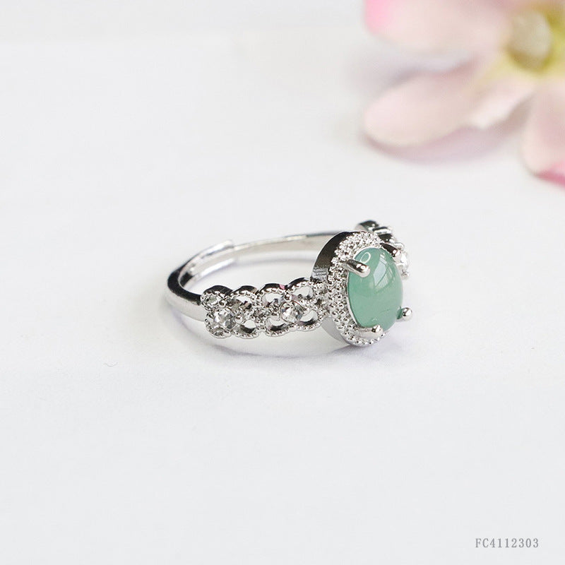 Icy Blue Jadeite Claw-Set Woven Ring