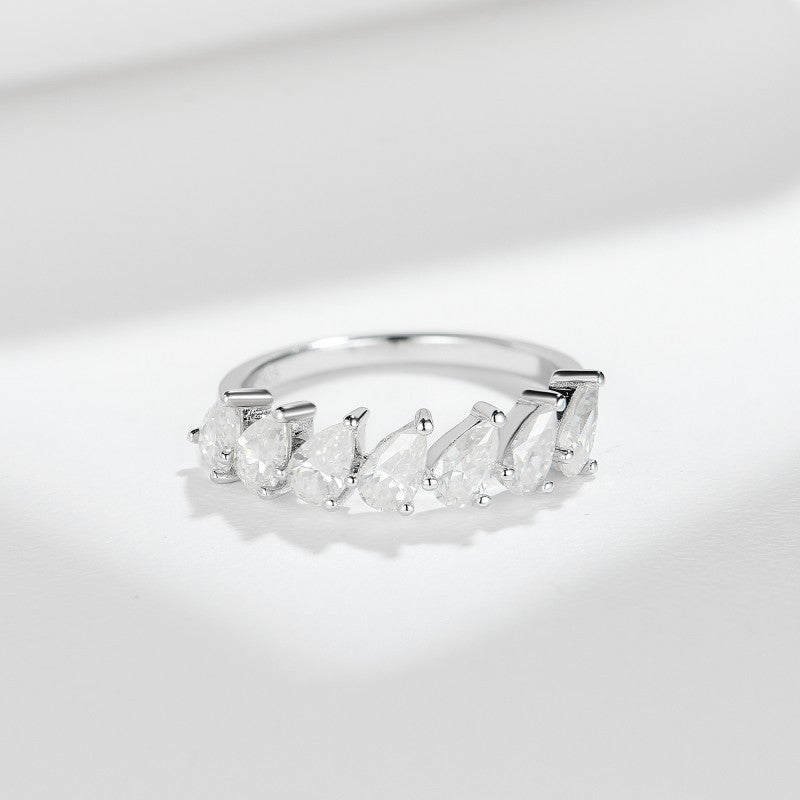Planderful Moissanite Sparkling Half Row Pear Shaped Eternity Ring For Brides Sterling Silver