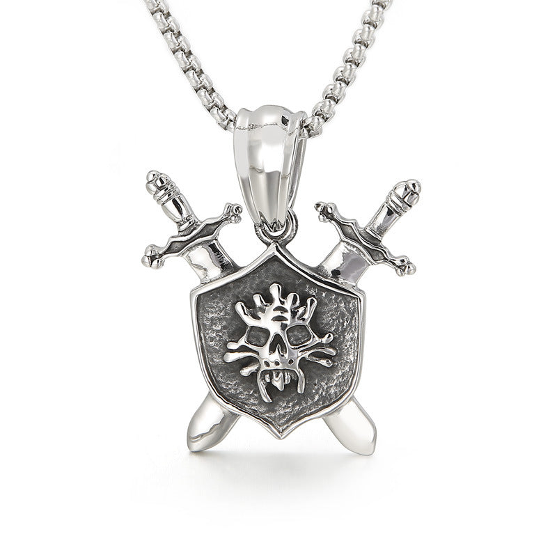 Exaggerated Angel Wings and Pirate Skull Pendant in Titanium Steel for Men