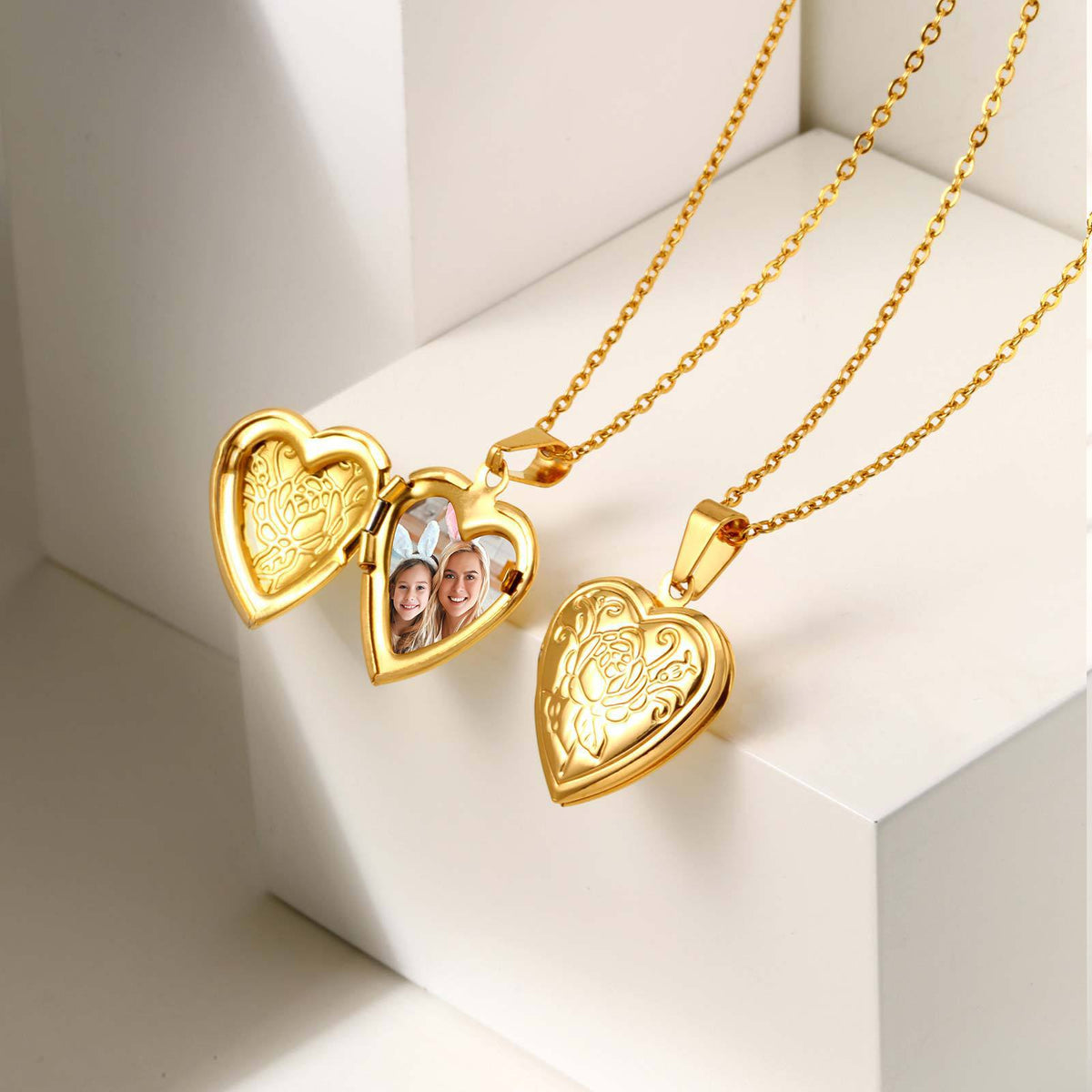 Rose-Embossed Heart Locket Pendant