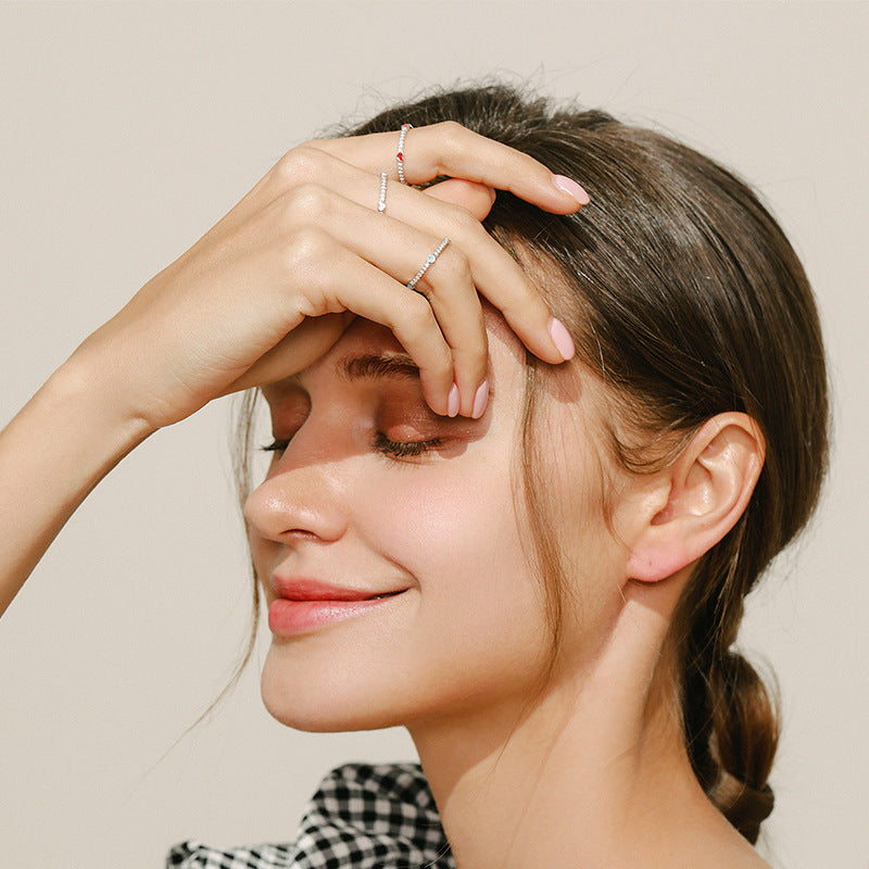 Sweet Korean Style Sterling Silver Ring with Zircon Row Decor