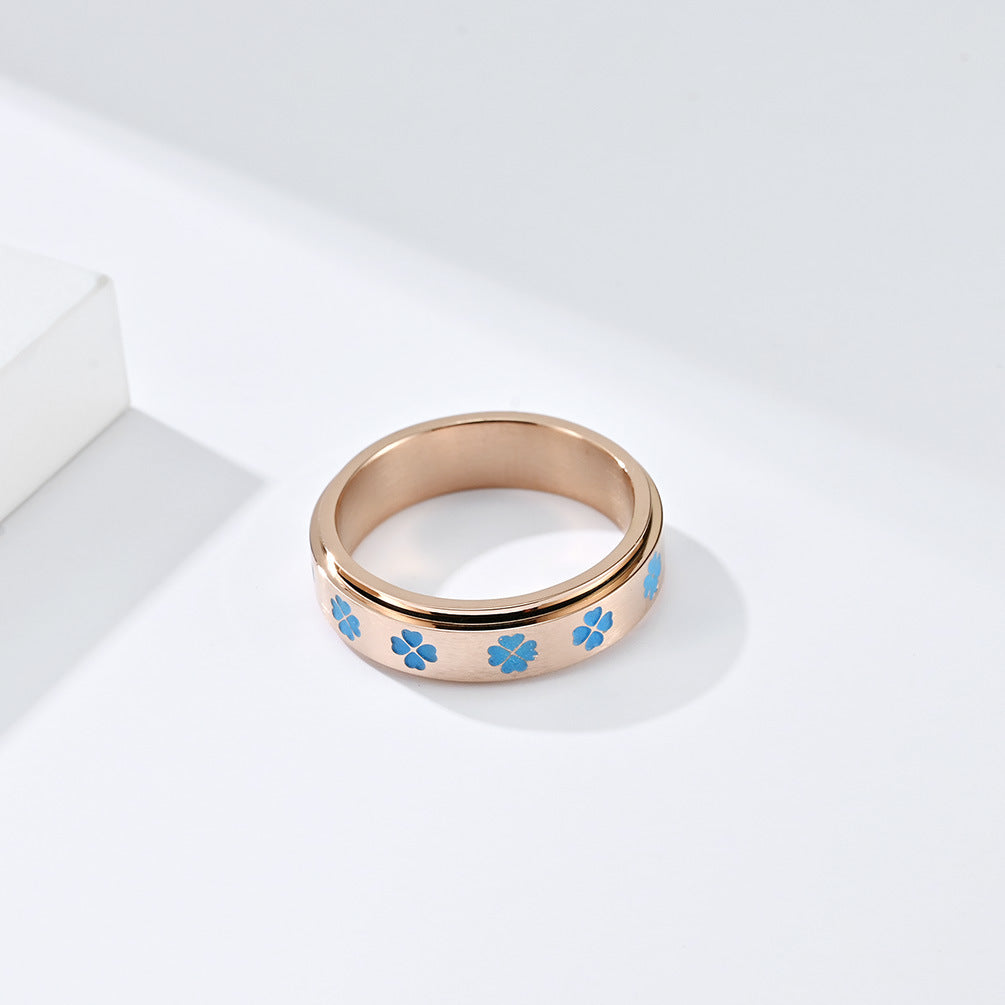 Amazon Lucky Four-Leaf Clover Rotatable Titanium Steel Ring for Men