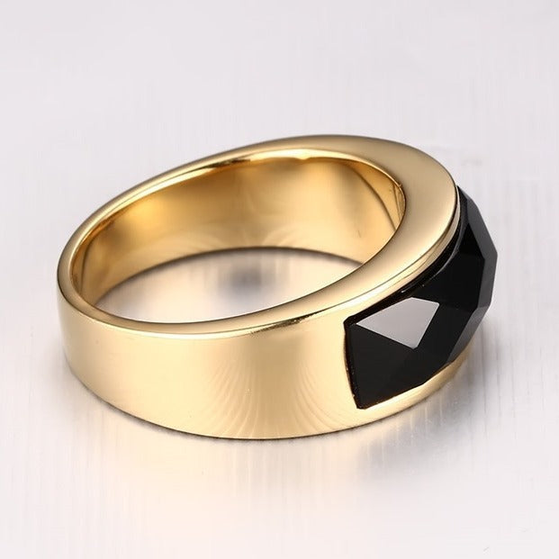 Wholesale Directly From The Manufacturer Stainless Steel Black Agate Ring Gold