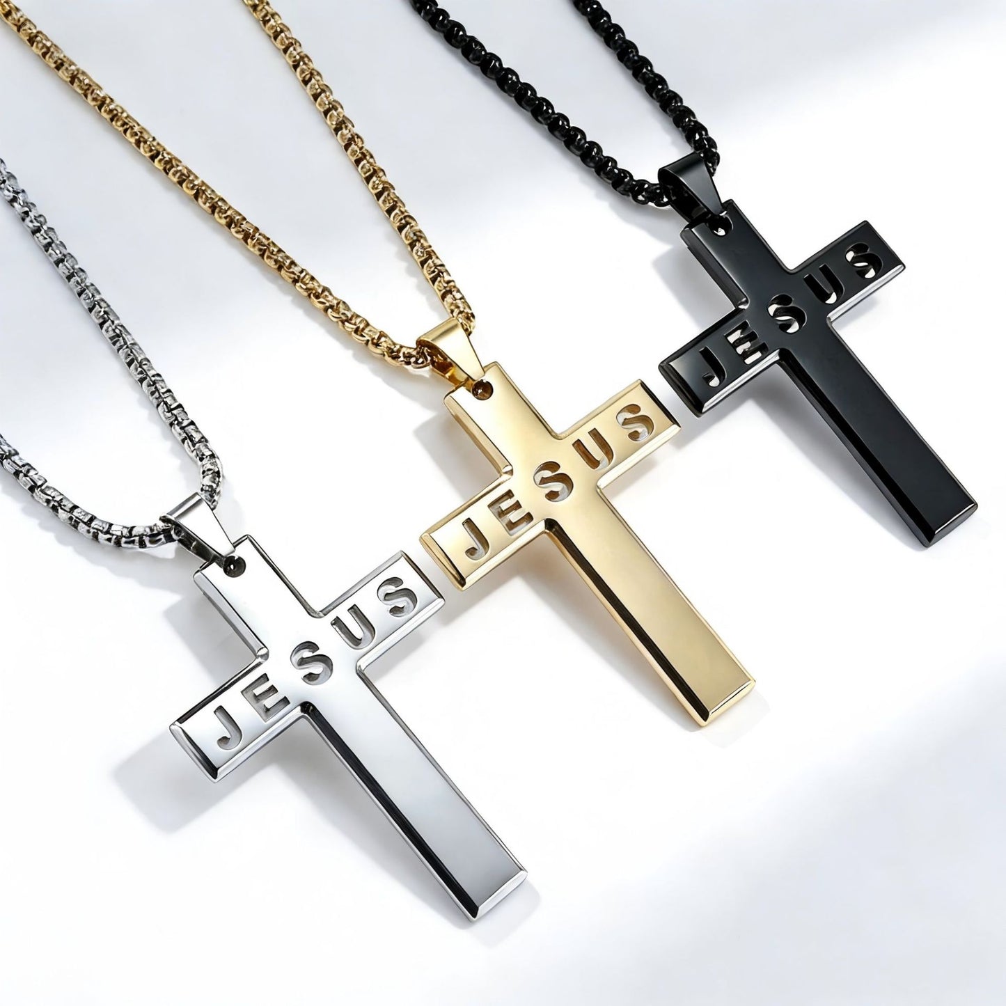 Planderful Cross Necklace Titanium Steel Gold Plated Large Glossy Pendant For Unisex Everyday Style