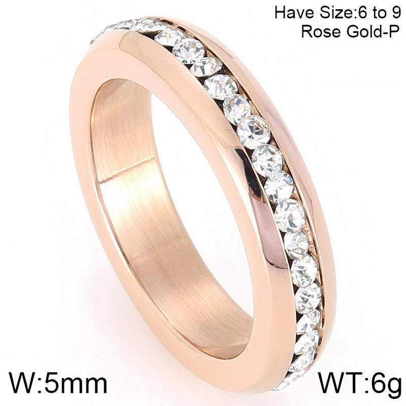 Couple Wedding Ring 5mm Single Row Middle Zircon Stainless Steel Ring Niche Zircon