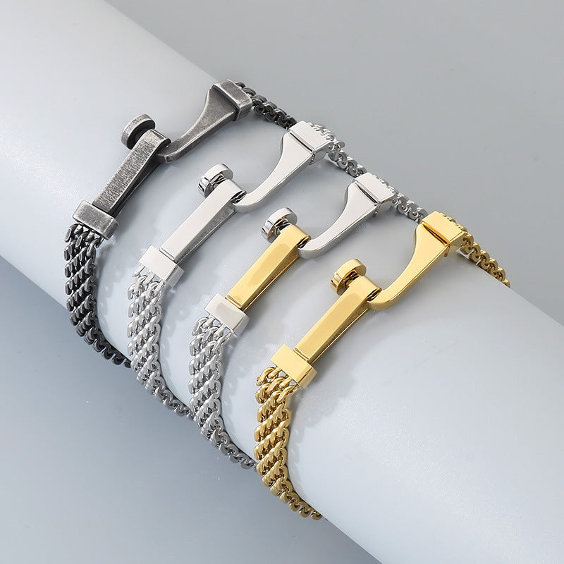 Hollow Woven Mesh Chain Design Nail Stainless Steel Men's Bracelet
