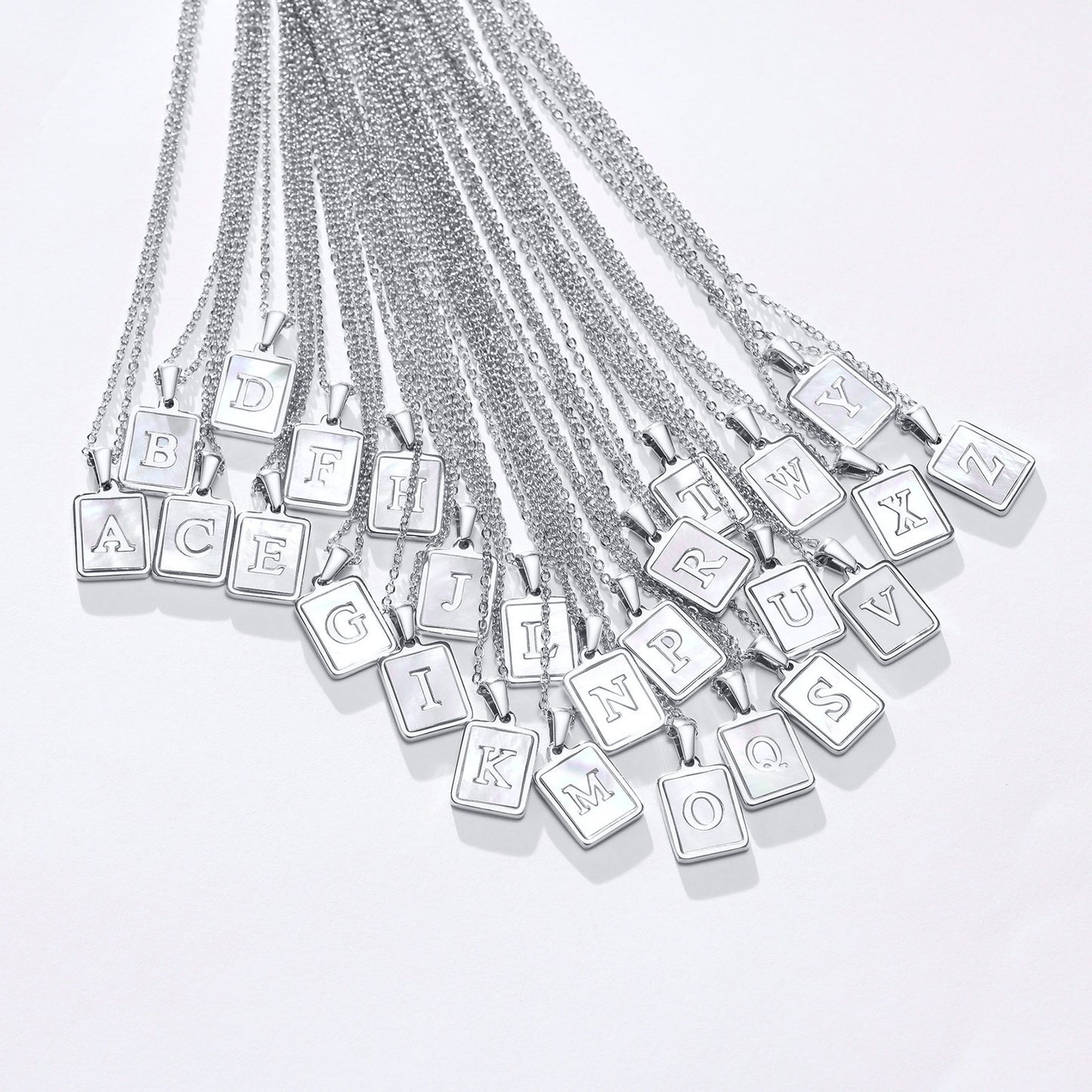 Stainless Steel Shell Square 26 Letter Pendant Necklace