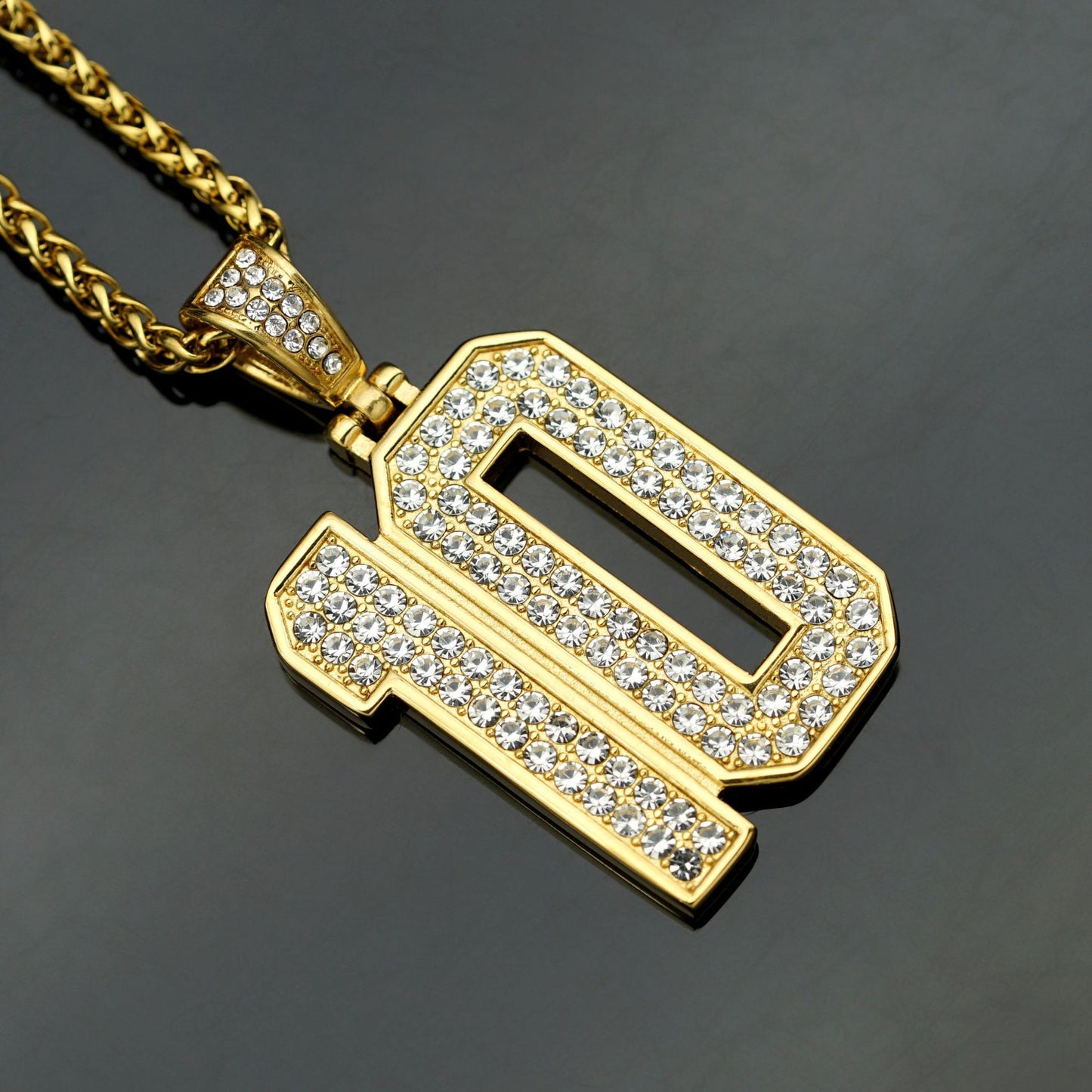 Planderful Hip Hop Jewelry Unisex Necklace Stainless Steel Gold Plated Zircon 10 Pendant Statement