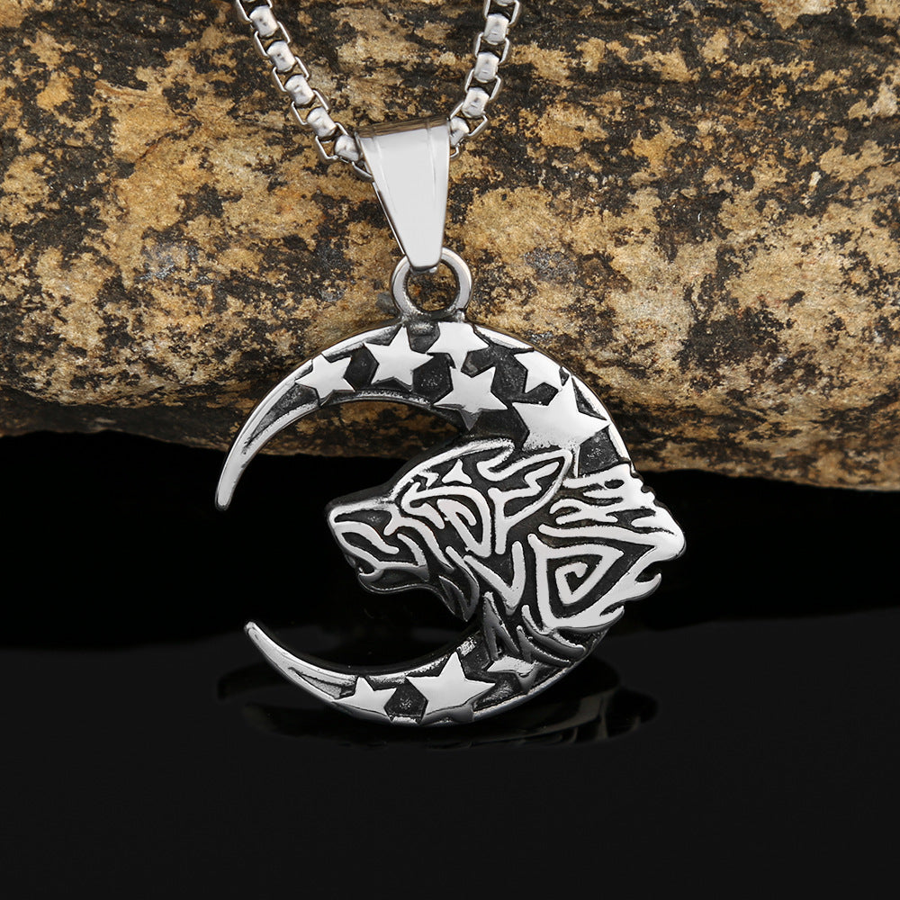 Nordic New Stainless Steel Wolf Head Pendant Necklace for Men