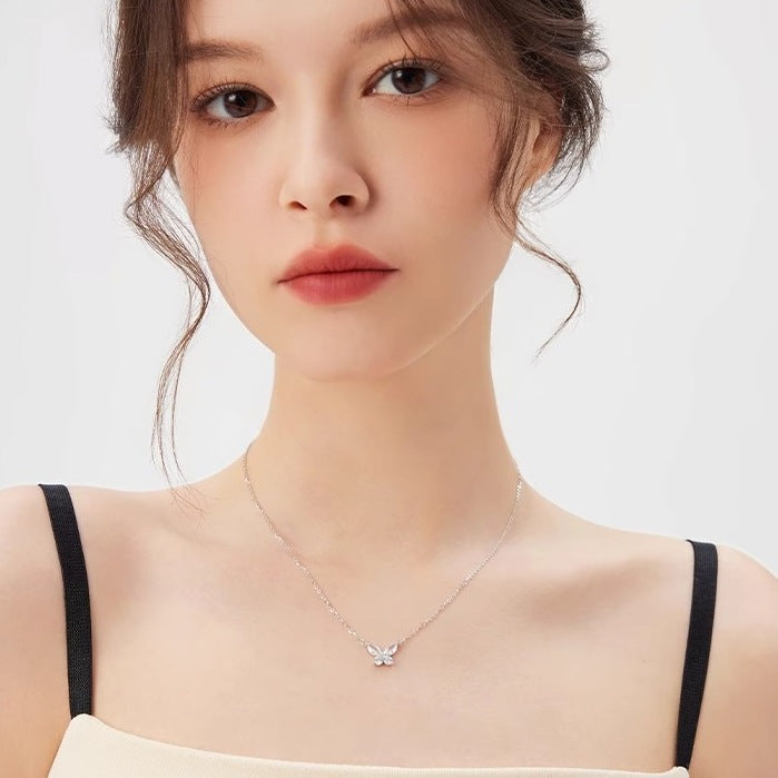 925 Sterling Silver Zircon Butterfly Necklace for Women