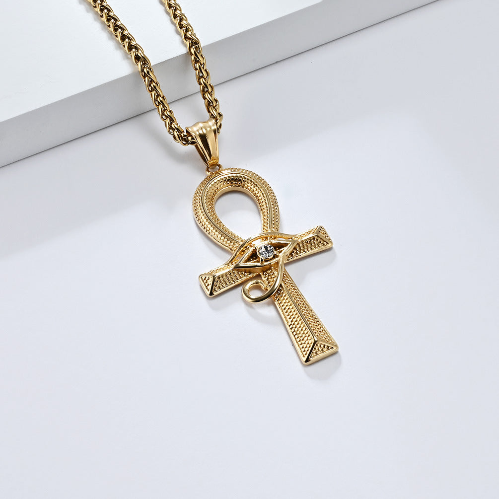Planderful Eye Of Horus Ankh Cross Pendant Necklace For Hip Hop Fans Vintage Versatile