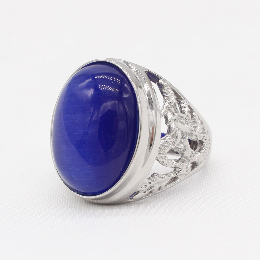 Planderful Dragon Oval Stone Protection Ring Titanium Steel Unisex Gift For Dragon Lovers Everyday Genie