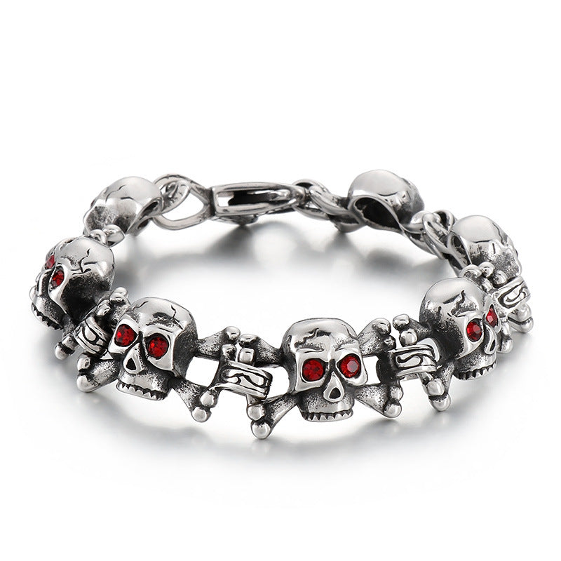 Dark Ghost Head Bracelet Titanium Pendant Red Eye Cross