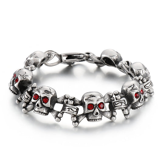 Dark Ghost Head Bracelet Titanium Pendant Red Eye Cross