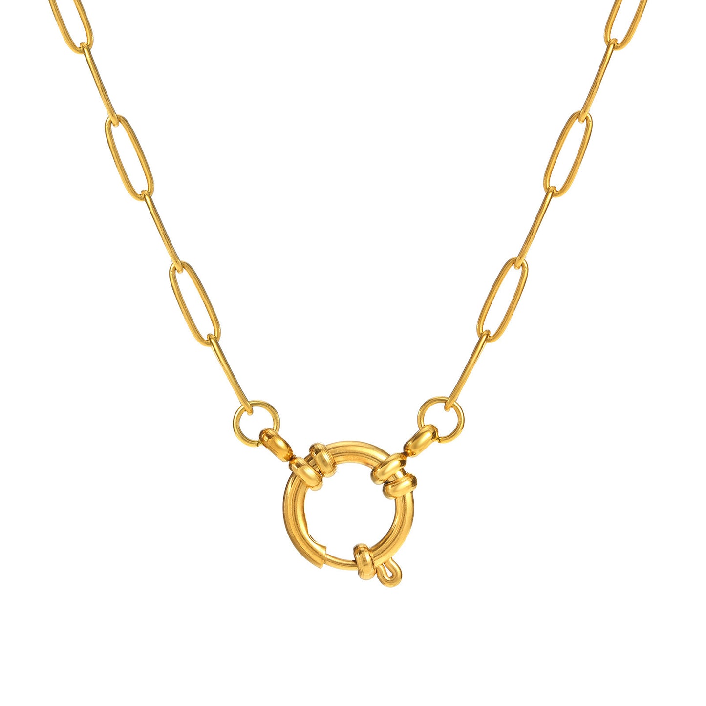 Stainless Steel Rectangle Chain Bubble Buckle Necklace Gold