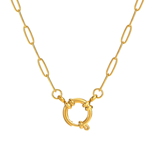 Stainless Steel Rectangle Chain Bubble Buckle Necklace Gold
