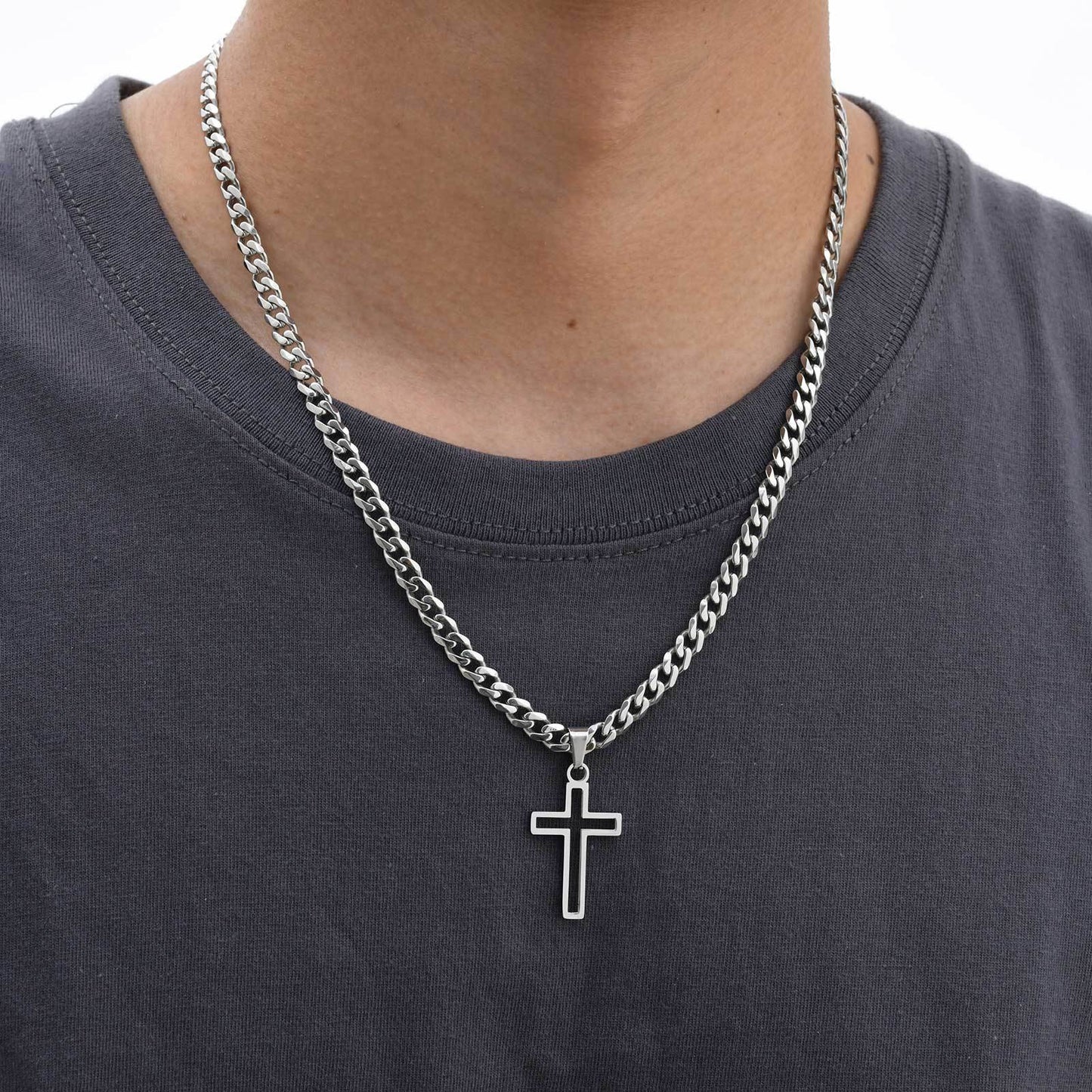 Planderful Titanium Hollow Cross Pendant Necklace For Men