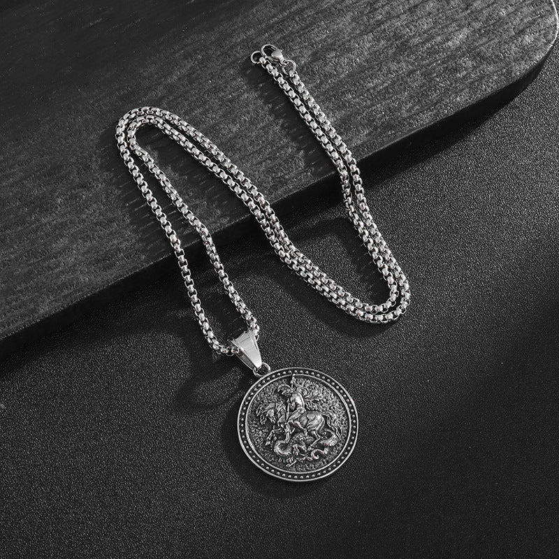 St George Dragon Slayer Pendant Necklace Stainless Steel For Medieval Knight Enthusiasts Planderful