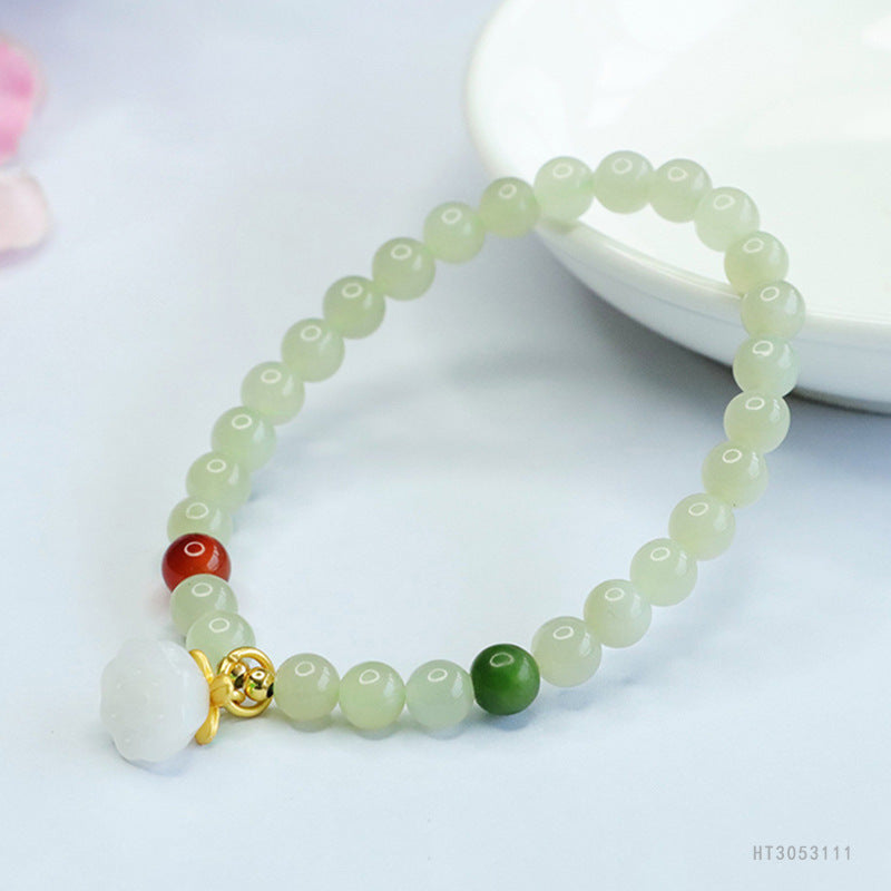Qingshui Hetian Jade Lotus Charm Bracelet