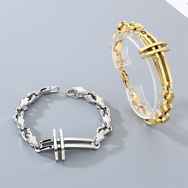 Hip-Hop Hand-Spliced – Niche Double-Layer Hollow Cross Rhombus Chain – Titanium Steel Bracelet
