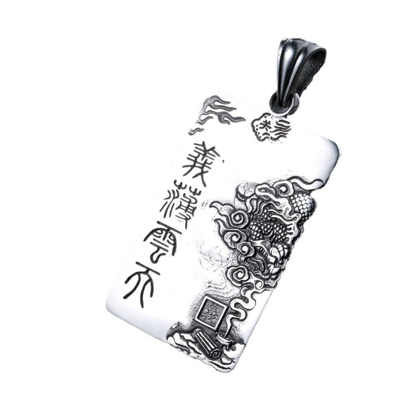 Titanium Steel Engraved Qinglong Yanyue Knife Pendant for Men - Retro Dominance and Style