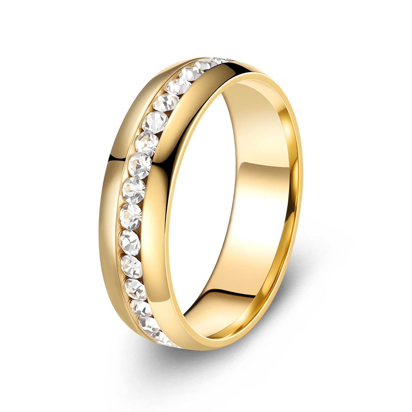 Planderful Everyday Genie Zircon Ring Stainless Steel Unisex Personalized Jewelry Single Row Inlaid Gems Gold Plated