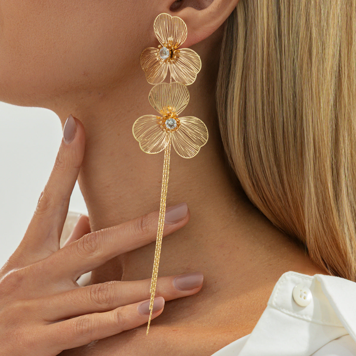 Ginkgo Biloba Flower Earrings With Long Snake Bone Chain Fringe For Elegant Women Planderful Vienna Verve Statement