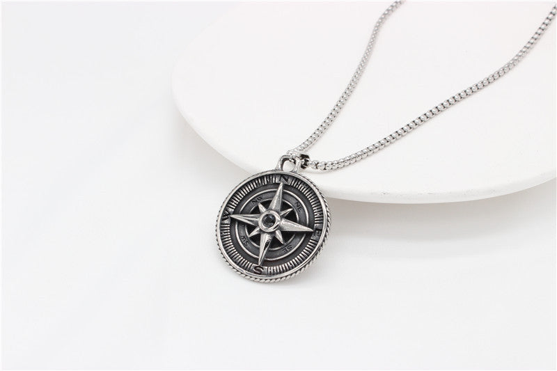 Planderful Retro Cross Compass Pendant Durable Titanium Steel For Men And Unisex Jewelry Gift