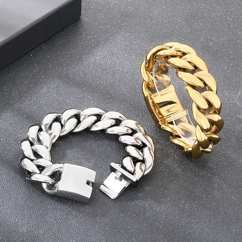 Rough – Trends 25mm Round Grinding Cuban Chain Glossy Men's Bracelet