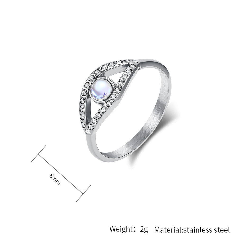 Planderful Moonstone Eye Ring For Women Light Luxury Retro Style Titanium Steel Hand Jewelry