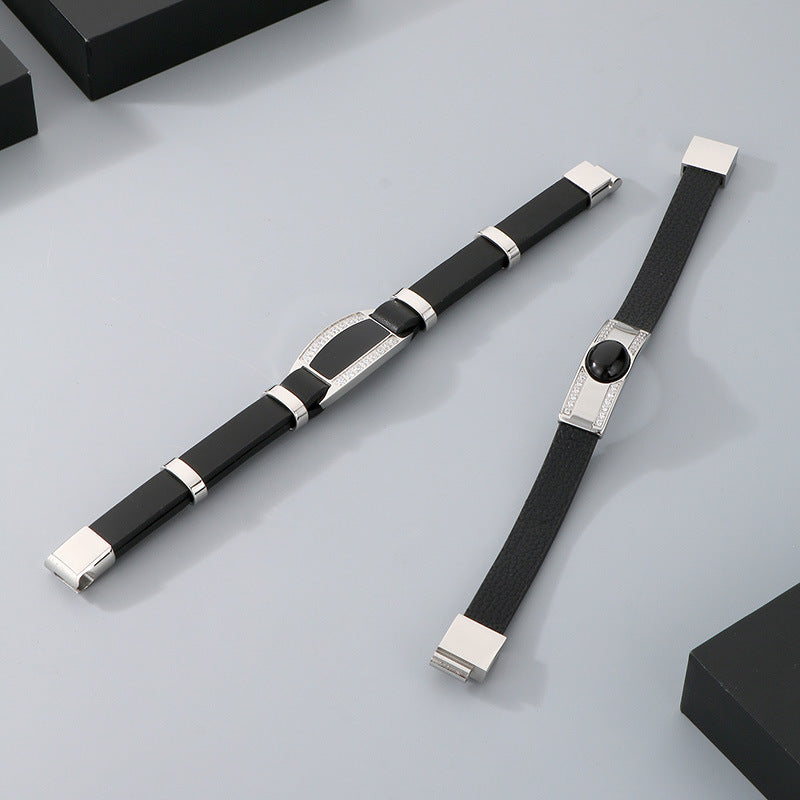 Planderful Leather Bracelet For Men Zircon Encrusted