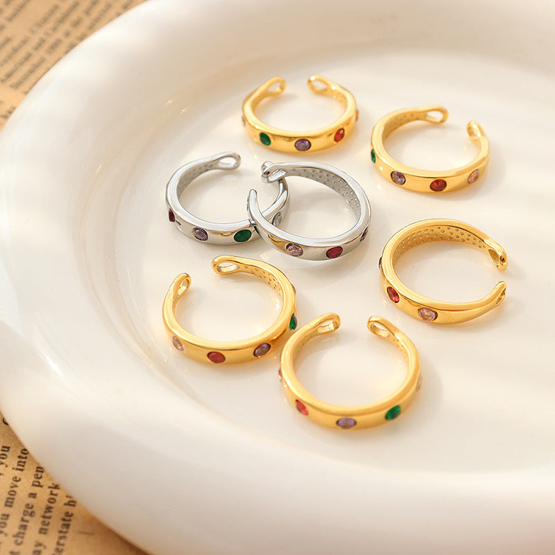 Colorful Zircon Open Index Finger Ring with Unique Korean-Inspired Design