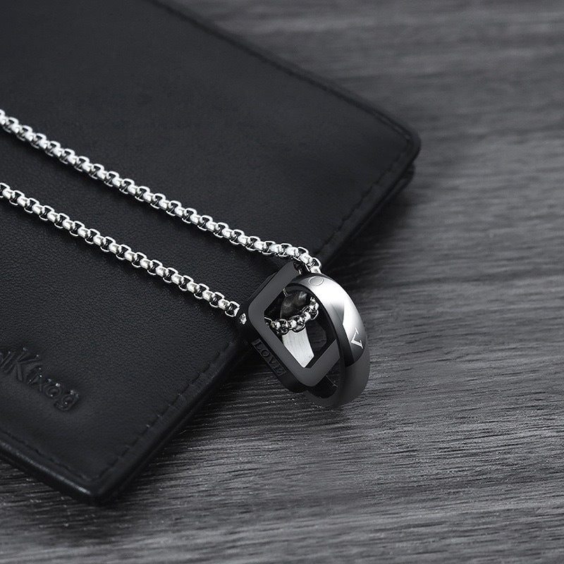 Planderful Everyday Genie Mens Titanium Steel Double Ring Necklace Does Not Fade Versatile Everyday Jewelry for Him