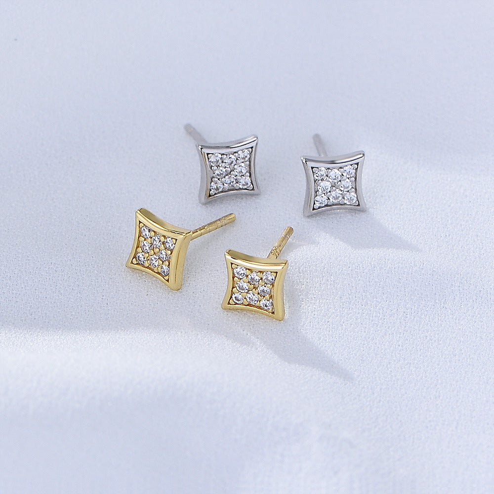 Sterling Silver Stud Earrings Celebrities, Geometric Rhombus Zircon Earrings, High Quality