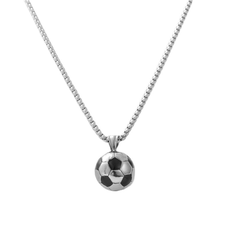 Trendy Men's Titanium Steel Sports Pendant Necklace - Personalized Retro Football and Volleyball Design