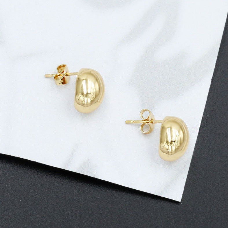 Planderful Gold Bean Earrings Gold Plated Stainless Steel Elegant Versatile Everyday Wear For Women