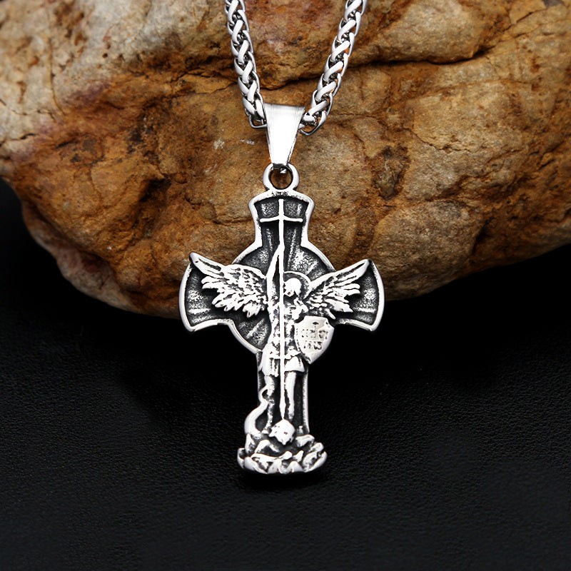 St. Michael Cross Stainless Steel Men's Pendant Necklace
