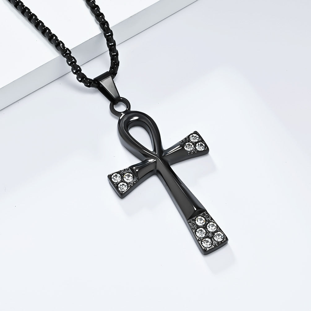 Planderful Ancient Egyptian Anka Cross Necklace Titanium Steel For Men Niche Design Pendant