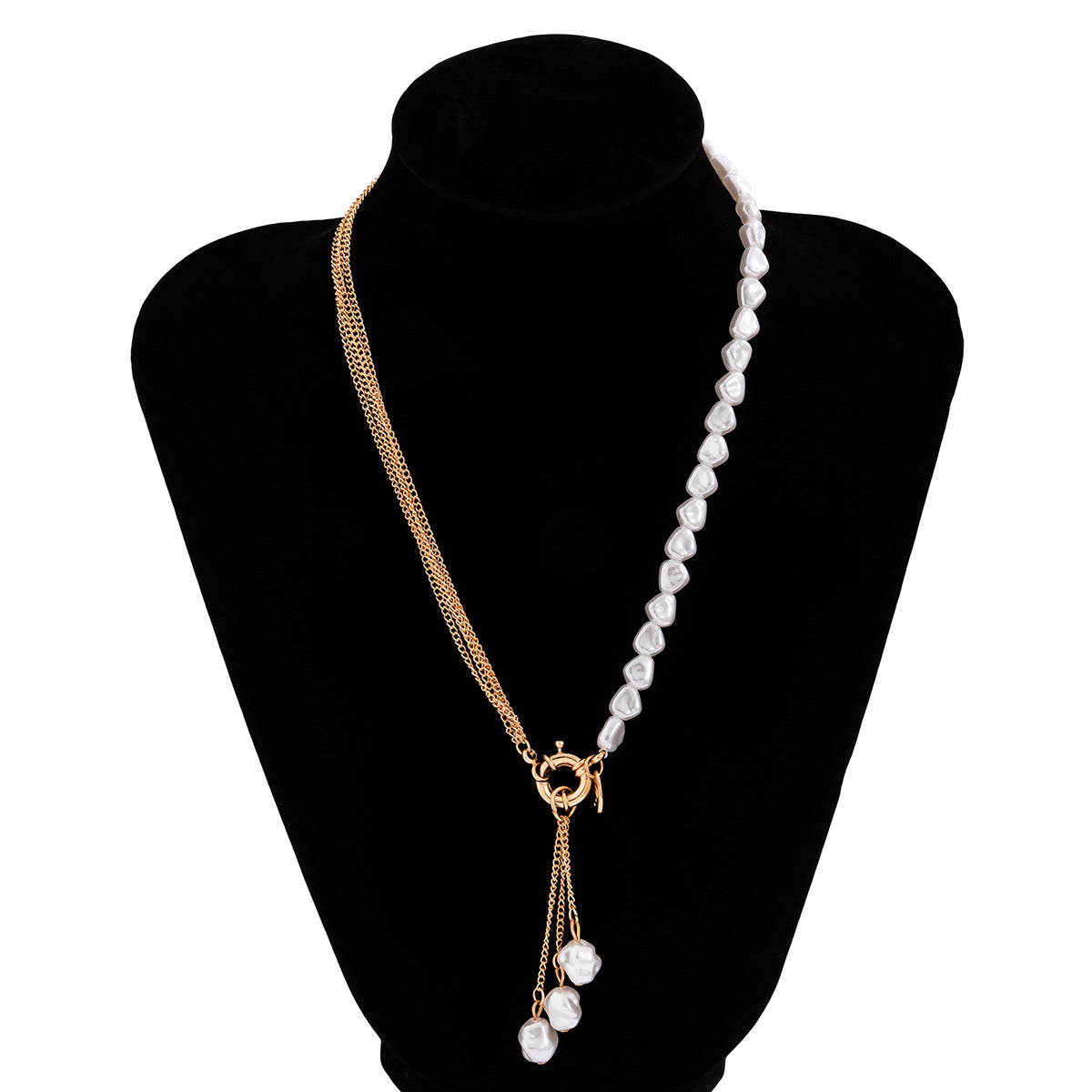 Planderful Vienna Verve Asymmetrical Pearl Fringe Necklace For Bold Punk Style Women