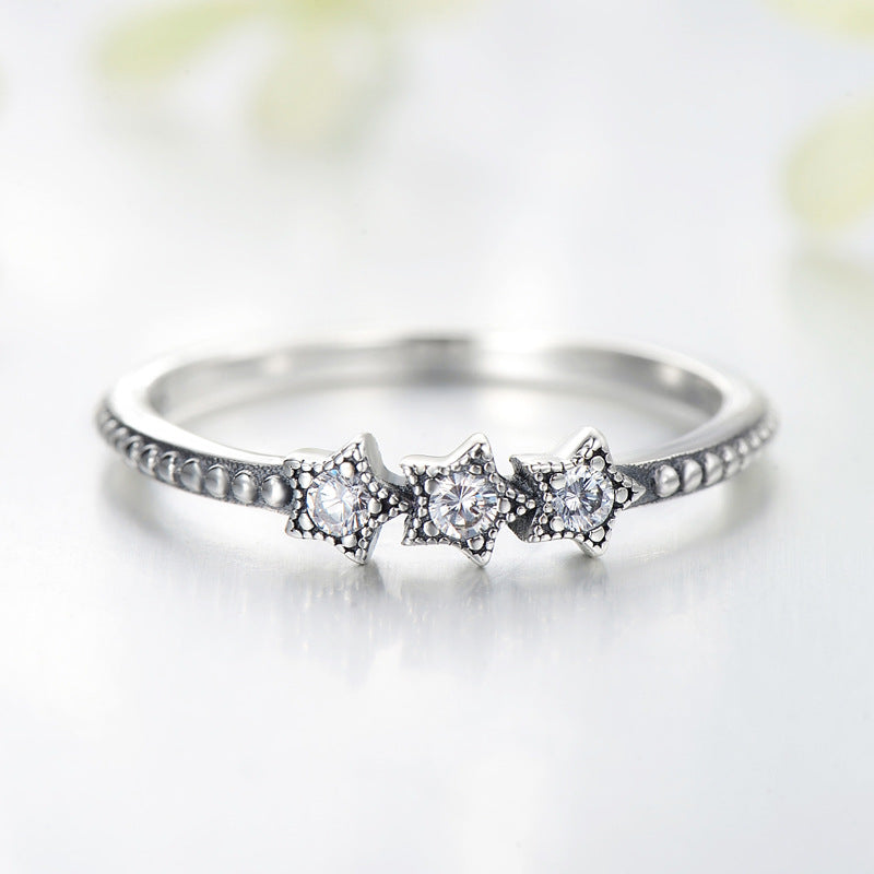 Starry Sterling Silver Ring: Delicate European and American Design